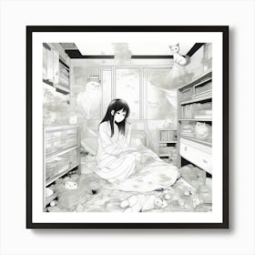 Manga Girl In A Room 6 Art Print