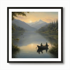 Two Men In A Boat Art Print