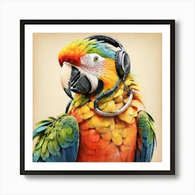 Parrot With Headphones 4 Art Print