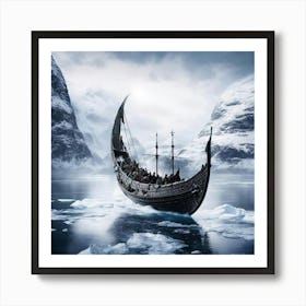 Viking Ship In The Ice Art Print