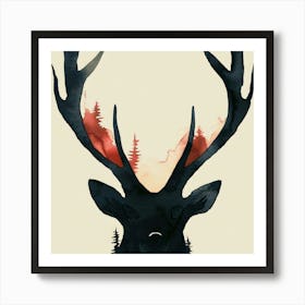 Deer Head Antlers Art Print