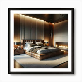 Modern Bedroom With Fireplace Art Print