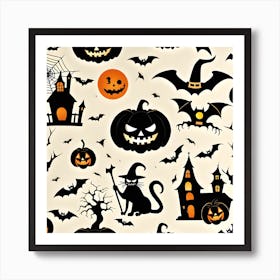 Halloween Pumpkins And Bats 1 Art Print