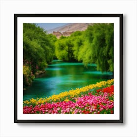 Colorful Flowers In A River Art Print