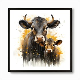 Sunlit Pastures Watercolor Cow Art Print