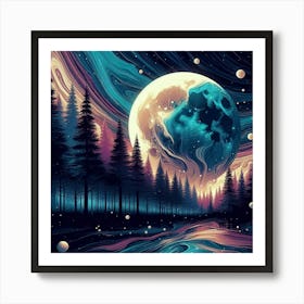 Full Moon In The Forest Art Print