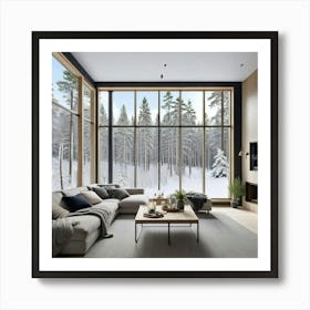 Modern Living Room With Large Windows Art Print