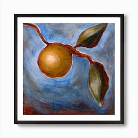 ripe fruit - square painting classical old masters figurative hand painted square blue yellow food still life kitchen Art Print