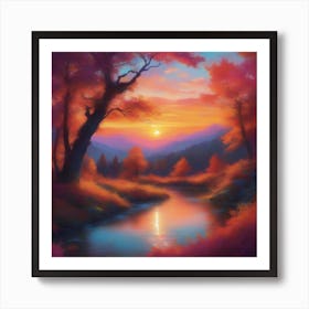 Sunset By The River 2 Art Print