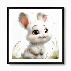 Fluffy Innocence Adorable White Bunny With Sparkling Eyes Art Print
