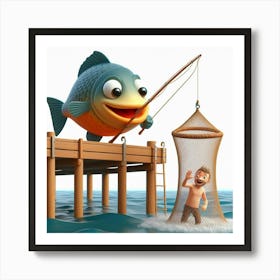 Fishing Man And Fish Art Print