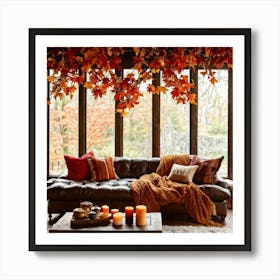 Autumn Living Room Embracing The Essence Of Comfort With A Palette Of Warm Oranges Reds And Golds (3) Art Print