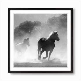 Horses Running In The Dust Art Print