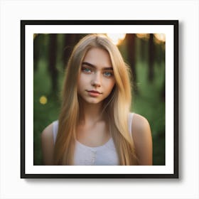 Portrait Of A Beautiful Girl In The Forest Art Print