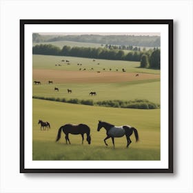 Horses Grazing In A Field 1 Art Print