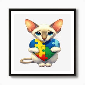 Autism Puzzle Piece Cat (Oriental Shorthair) Art Print