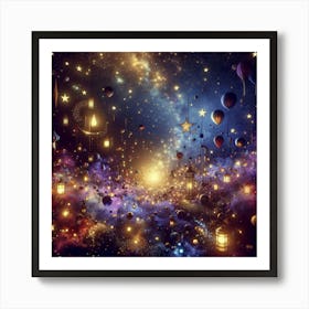 Night Sky With Stars And Lanterns Art Print