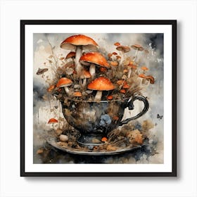 Mushrooms In A Teacup Art Print