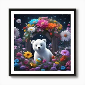 Polar Bear In Flowers 1 Art Print
