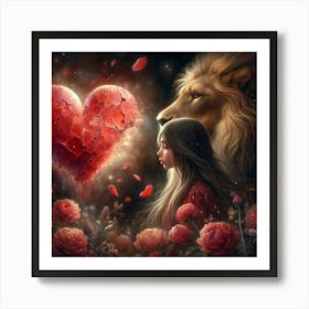 Lion And Girl Art Print