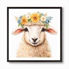 Floral Baby Sheep Nursery Illustration (15) Art Print