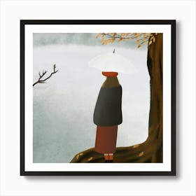 Girl In the Rain Art Print