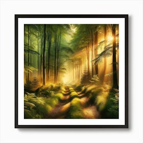 Forest Path With Sunlight Art Print