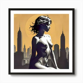 Big City Blues: Shadows of Serenity Nude Woman In The City Art Print