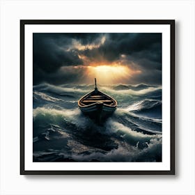 Stormy Sea, A Small Boat Braving A Stormy Sea Symbolizing Courage In Adversity 3 Art Print