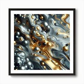 Abstract Gold And Silver Liquid Art Print