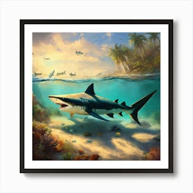 Oil Paint Concept Art Of An Old Prehistoric Shark (2) Art Print