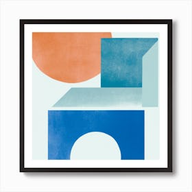 Blue Soft Color Geometric Object Art Print