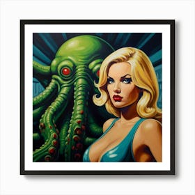 Pop Art Of Blonde with Cthulhu Art Print