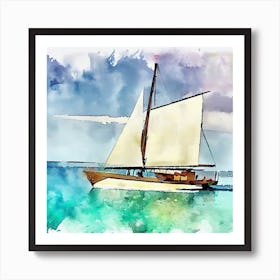 Watercolor  Of A Sailboat 2 Art Print