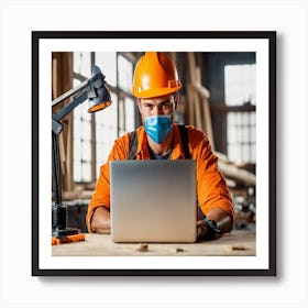 Construction Worker Working On Laptop Art Print