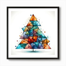 Abstract Geometric Christmas Tree Wall Art - Stained Glass Style Holiday Print Art Print