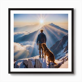 Dog On Top Of Mountain Art Print