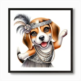 Beagle In Flapper Dress 1 Art Print