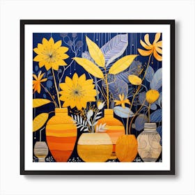 Yellow Flowers In Vases Art Print