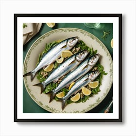 Sardines On A Plate, in Kitchen Art Print