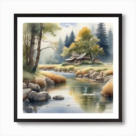 Cabin By The River 3 Art Print