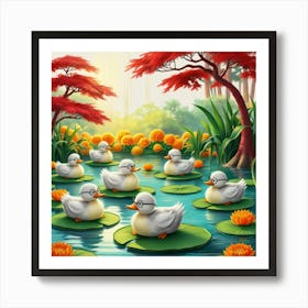 Ducks In The Pond 28 Art Print