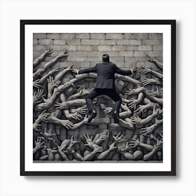 Man Jumping Out Of A Brick Wall 1 Art Print