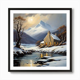 A Snowy Scottish cottage Art Print