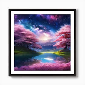 Pink Trees In The Night Sky 1 Art Print