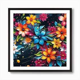 Colorful Flowers Painting Art Print