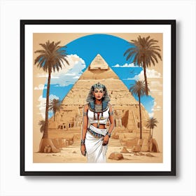 Egyptian Woman In Front Of Pyramids Art Print