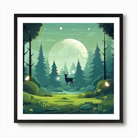 Forest Landscape With Deer Art Print