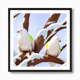 Doves In Snow Art Print