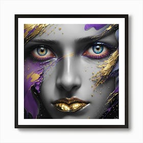 Gold And Purple Face - Ai Art Print